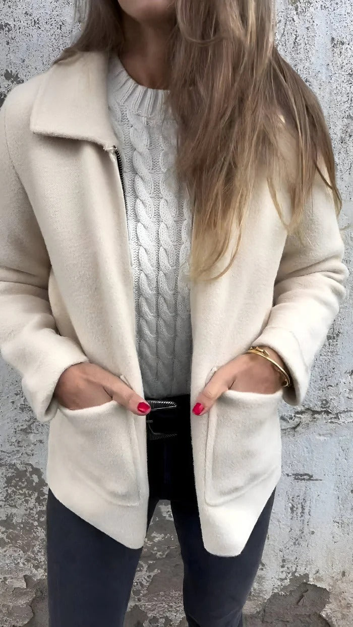 Women’s Wool Jacket – Normal Fit – Zip Front – Patch Pockets – Hip Length – Structured