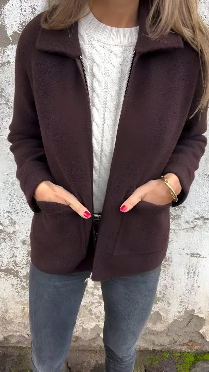 Women’s Wool Jacket – Normal Fit – Zip Front – Patch Pockets – Hip Length – Structured