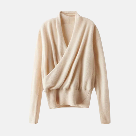 Women’s Wrap Sweater – Relaxed Fit – Soft Knit Wool Blend – Ribbed Waist – Long Sleeve