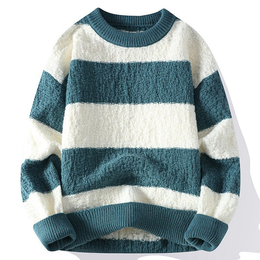 Benjamin Relaxed Fit Sweater | Striped Ribbed Crewneck Sweater