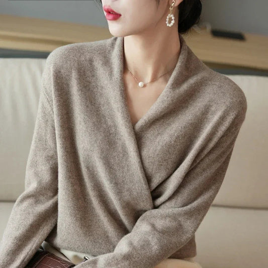 Sofia Relaxed Fit Wrap Sweater | V-Neck Long Sleeve Sweater
