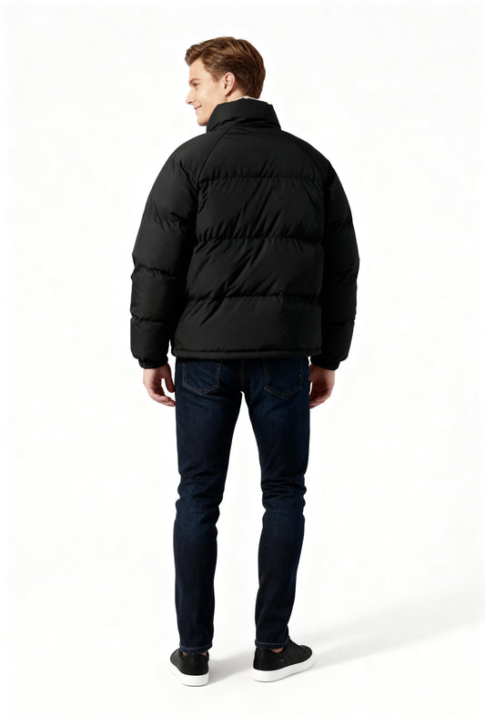 Arthur Quilted Relaxed Fit Puffer Jacket | Stand Collar Zip Front Puffer Jacket