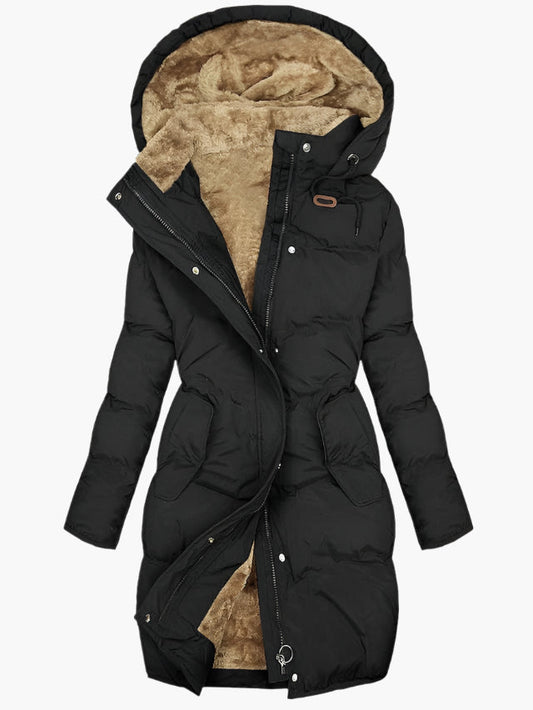 Viola Quilted Hooded Puffer Coat | Fleece Lined Pockets Coat