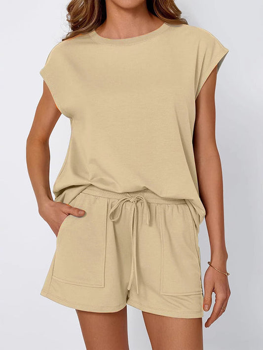Sienna Relaxed Fit T-Shirt & Shorts Two-Piece Set | Dropped Shoulder Drawstring Waist Set