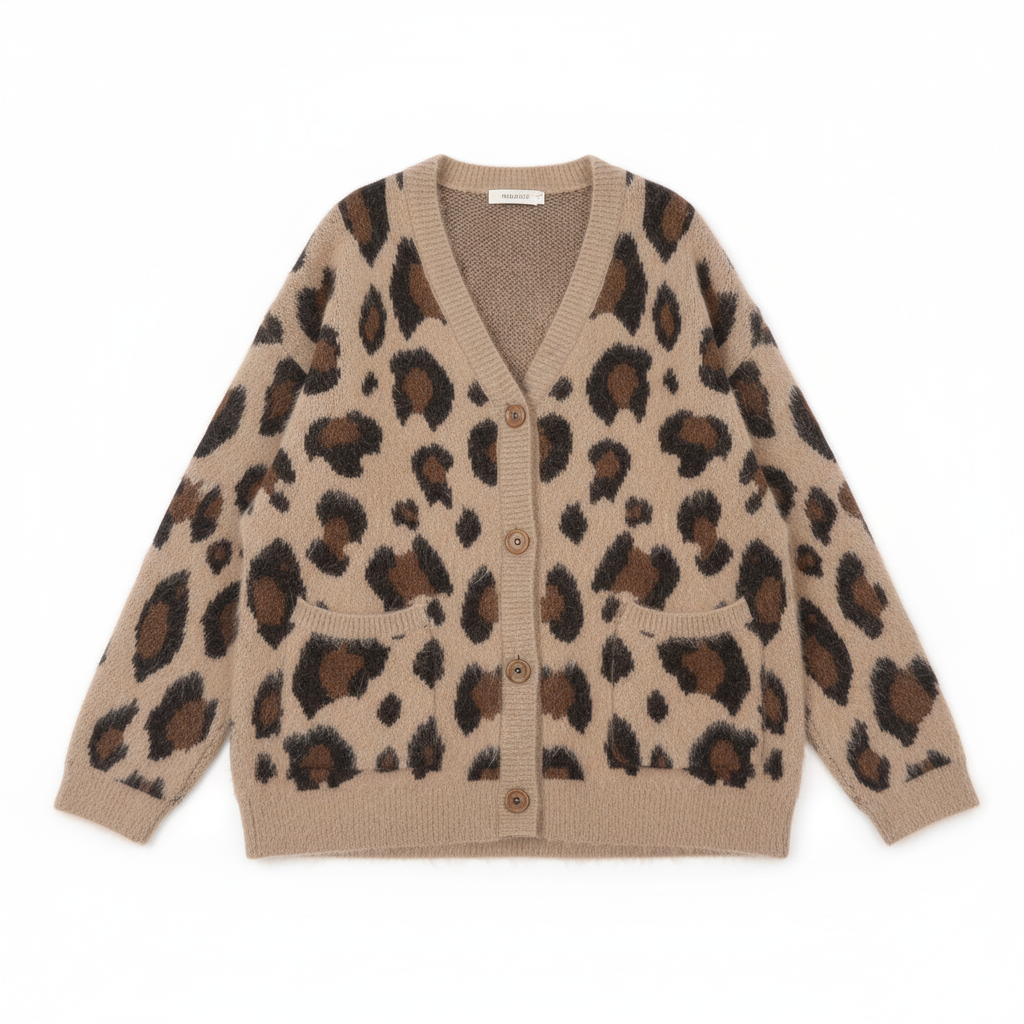 Marlena V-Neck Fuzzy Cardigan | Leopard Print Button-Front Knit