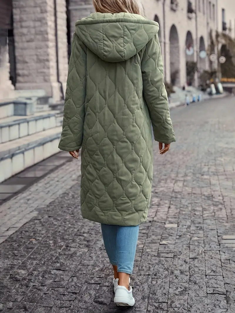 Sienna Hooded Maxi Quilted Coat | Relaxed Fit Long Sleeve Coat