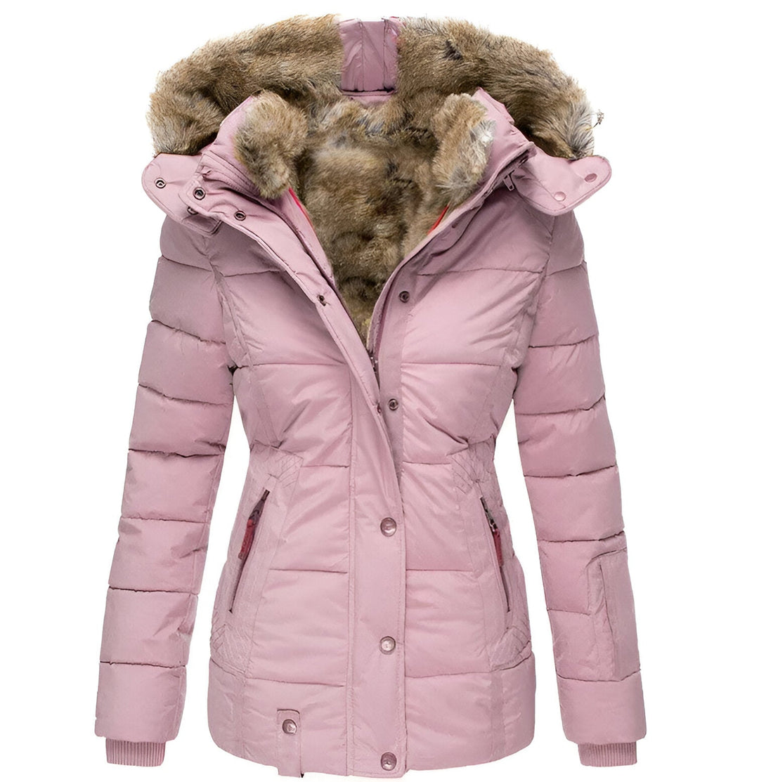 Isla Quilted Fitted Puffer Jacket | Fur Trim Hooded Puffer Jacket