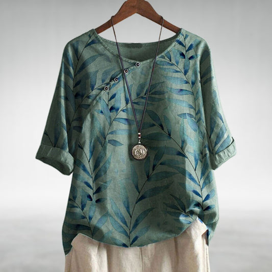 Isabella Relaxed Fit Blouse | Leaf Print Rounded Neck Blouse