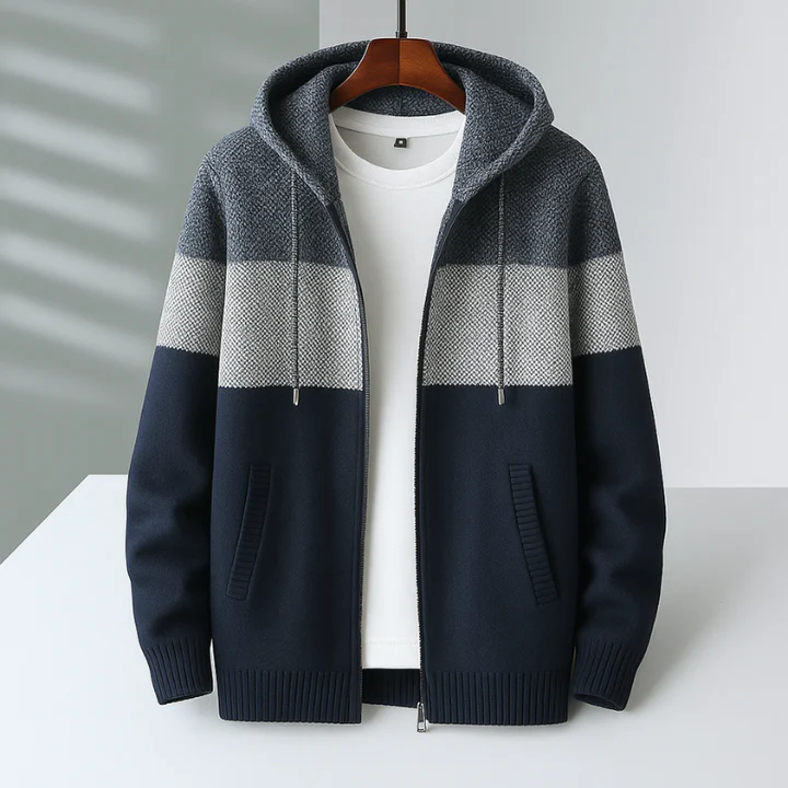 Harry Relaxed Fit Knit Zip Hoodie | Color Block Fur Trim Hoodie