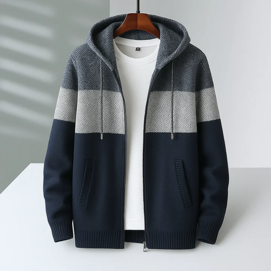 Harry Relaxed Fit Knit Zip Hoodie | Color Block Fur Trim Hoodie