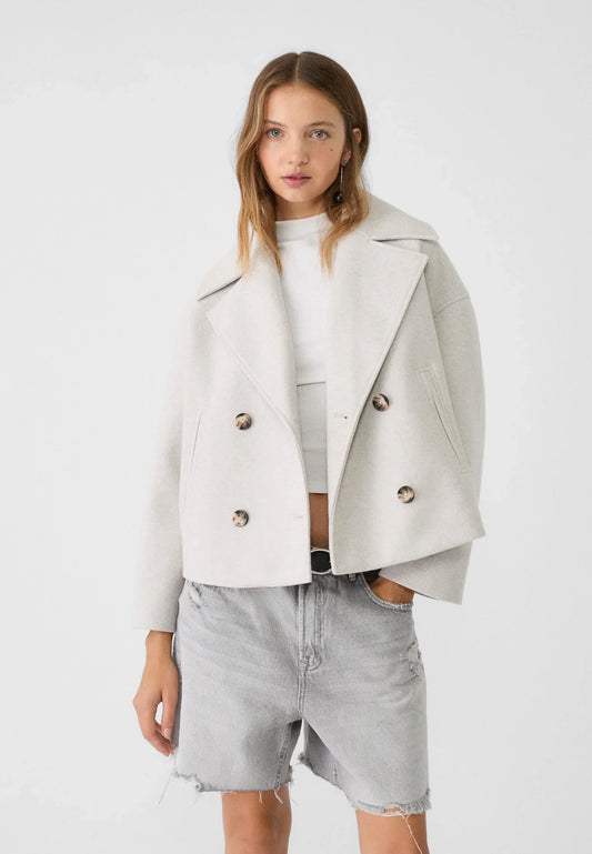 Amelia Cropped Double-Breasted Jacket | Relaxed Fit Button Front Jacket