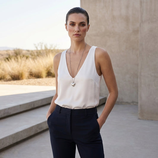 Isla Draped Deep V-Neck Tank Top | Relaxed Fit Hip-Length Tank Top