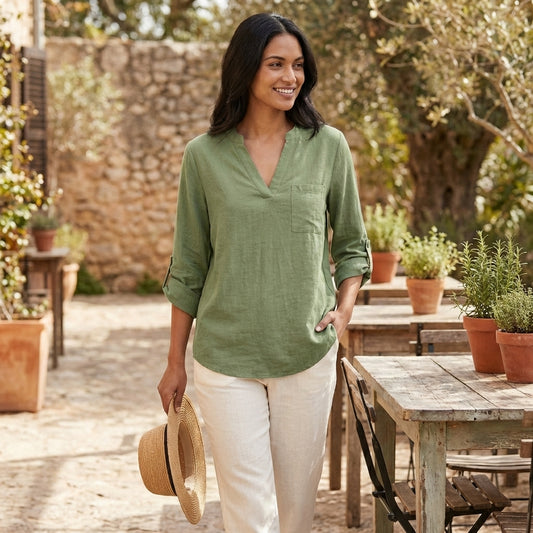 Isla Relaxed Fit Blouse | V-Neck 3/4 Sleeve Blouse