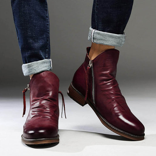Arthur Regular Fit Ankle Boots | Distressed Finish Round Toe Ankle Boots