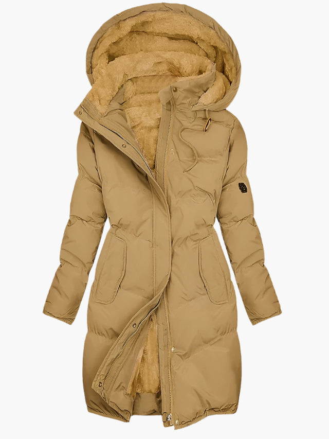Viola Quilted Hooded Puffer Coat | Fleece Lined Pockets Coat