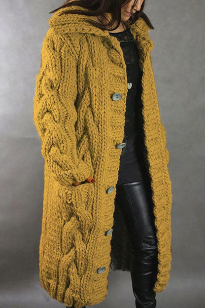 Isla Maxi Cardigan Coat | Hooded Button Front Pockets Cardigan Coat