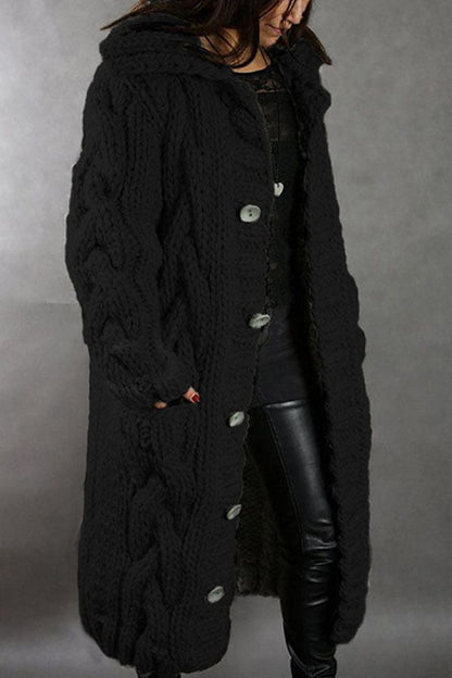 Isla Maxi Cardigan Coat | Hooded Button Front Pockets Cardigan Coat