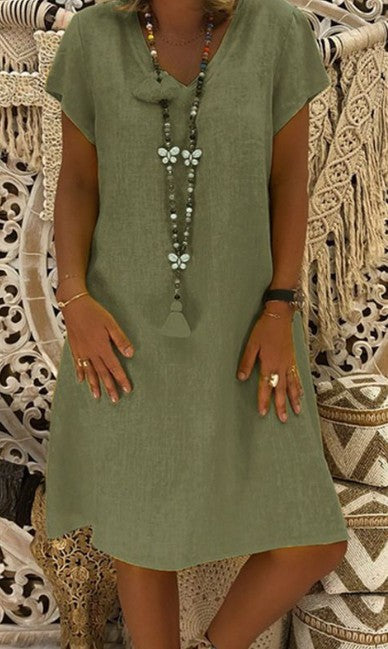 Paris Dress | Solid Color V-Neck Cotton Dress