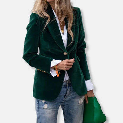 Isla Tailored Blazer | Gold Button Accent Lapel Collar Blazer