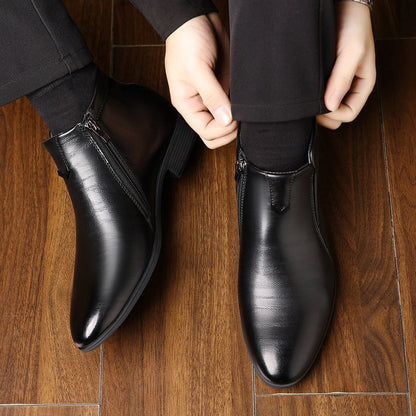 Anthony Classic Burnished Ankle Boots | Side-Zip Pointed Toe Shoes