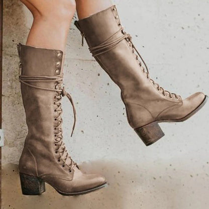 Sophia Lace-Up Knee-High Boots | Block Heel Knee-High Boots