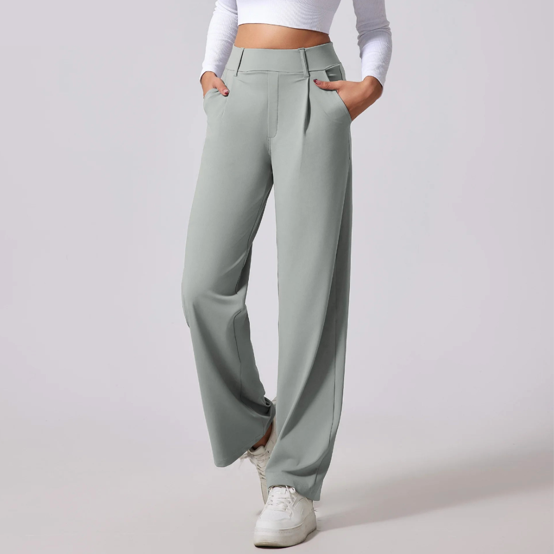 Sienna Wide Leg Slacks | Pleated High Waist Pockets Slacks