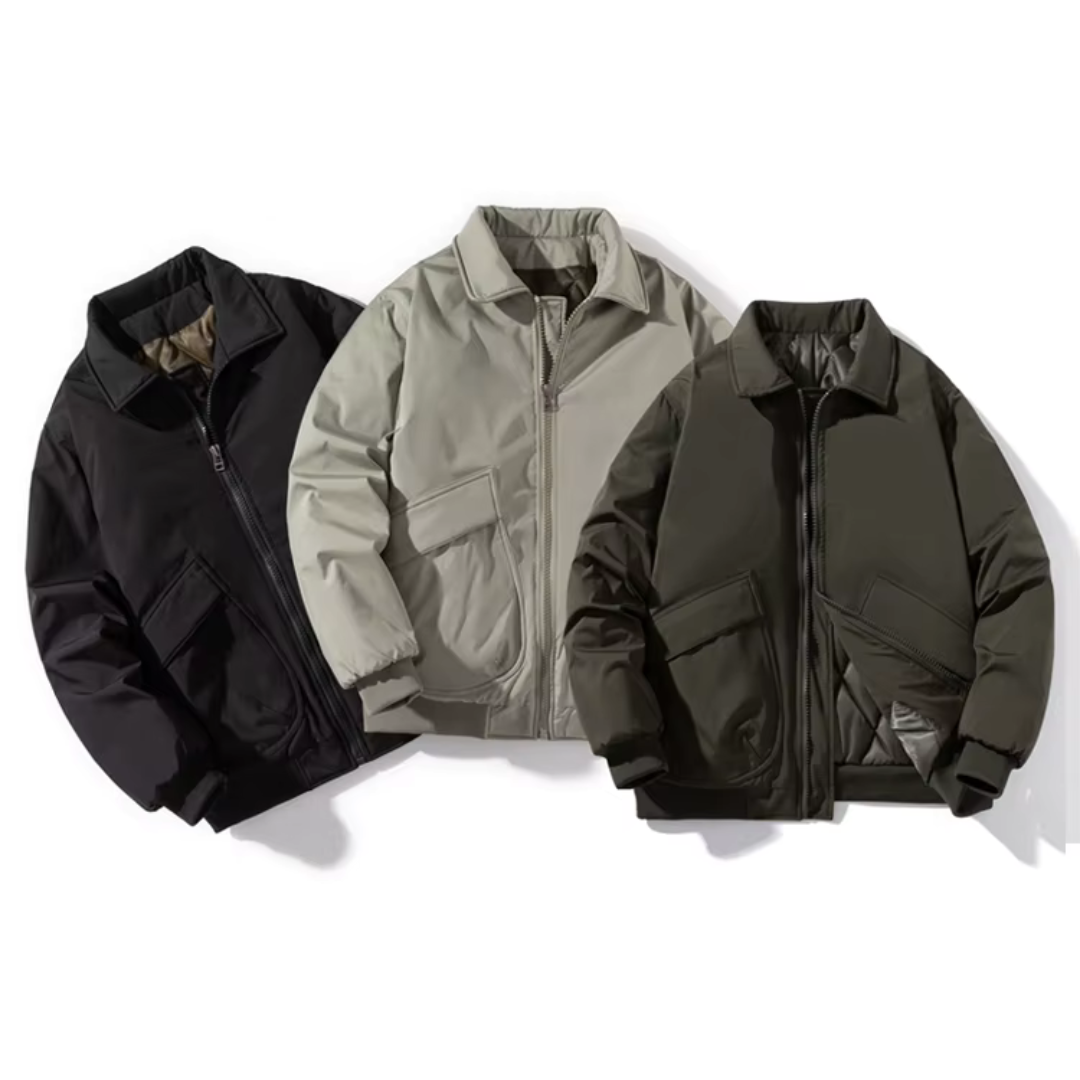 Arthur Relaxed Fit Bomber Jacket | Ribbed Trim Patch Pockets Bomber Jacket
