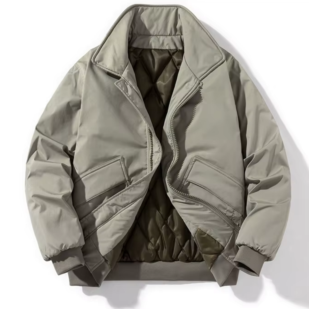 Arthur Relaxed Fit Bomber Jacket | Ribbed Trim Patch Pockets Bomber Jacket