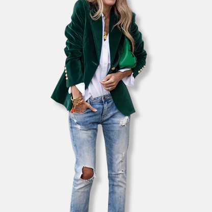 Isla Tailored Blazer | Gold Button Accent Lapel Collar Blazer