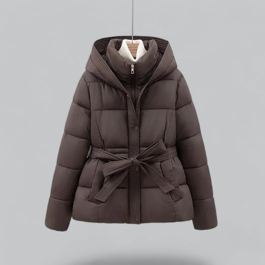 Isla Hooded Quilted Puffer Jacket | Belted High Neck Jacket