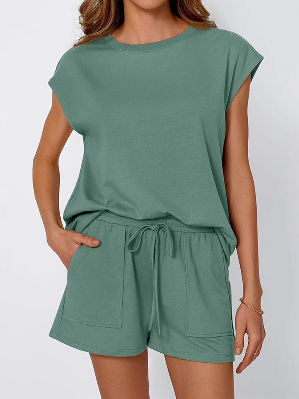 Sienna Relaxed Fit T-Shirt & Shorts Two-Piece Set | Dropped Shoulder Drawstring Waist Set