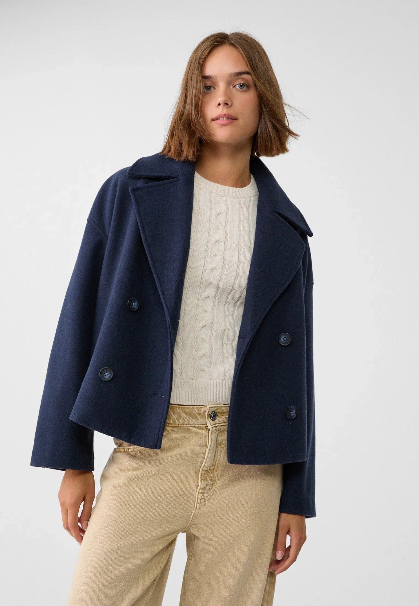 Amelia Cropped Double-Breasted Jacket | Relaxed Fit Button Front Jacket