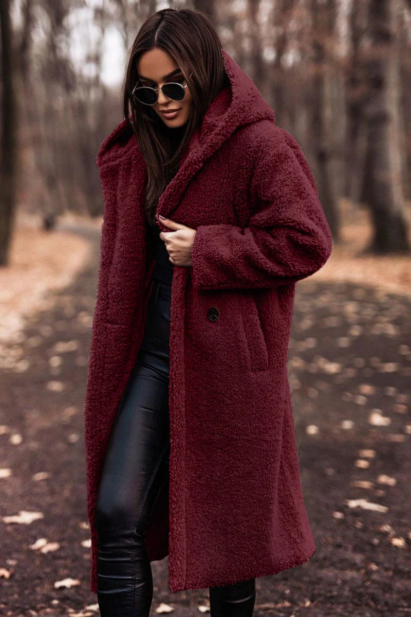 Isla Hooded Teddy Coat | Button Front Relaxed Fit Coat
