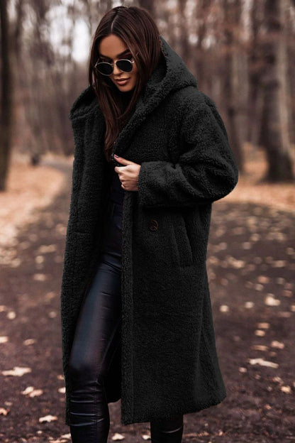 Isla Hooded Teddy Coat | Button Front Relaxed Fit Coat