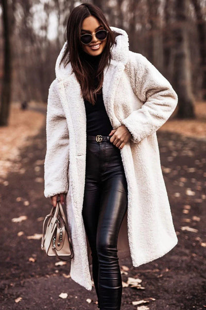 Isla Hooded Teddy Coat | Button Front Relaxed Fit Coat