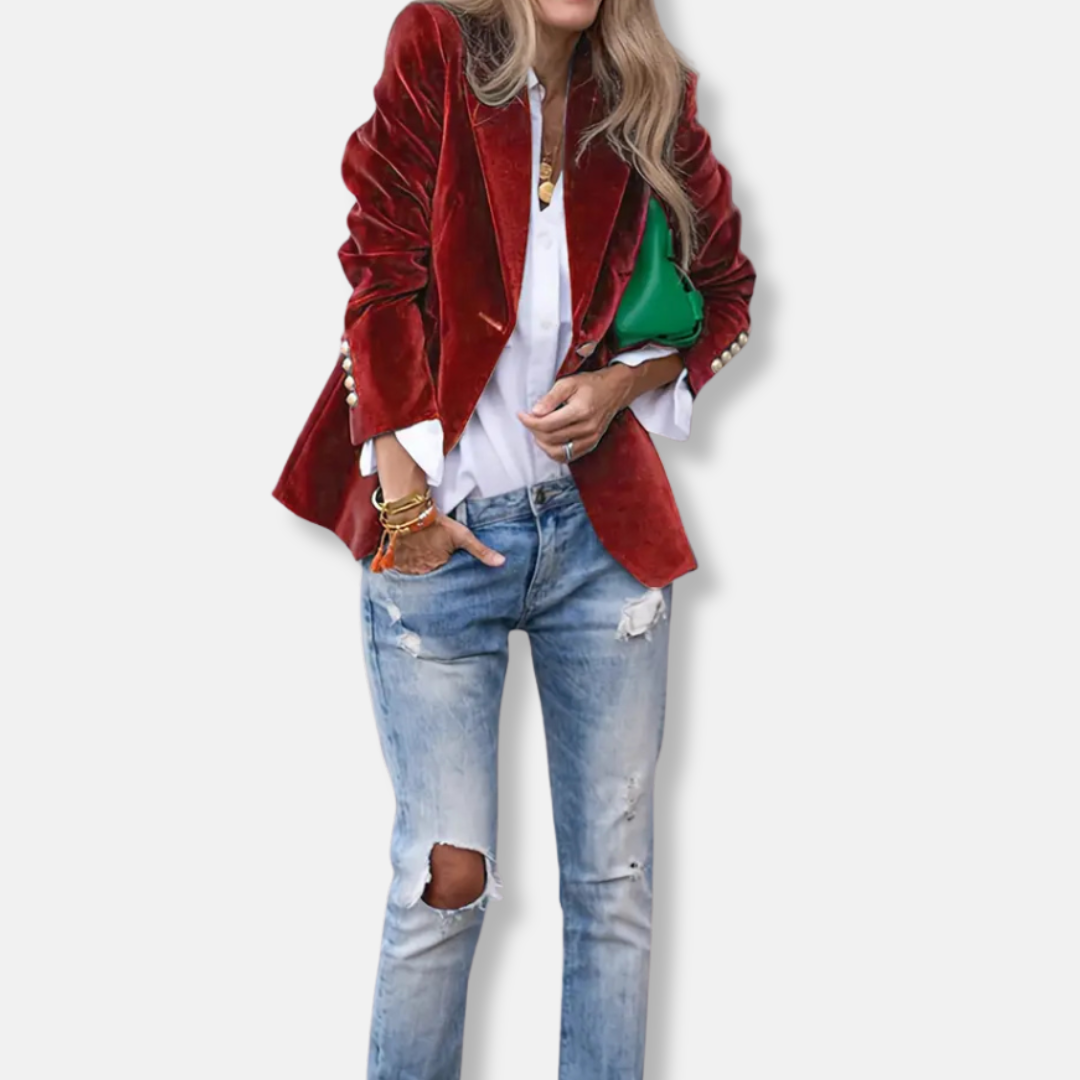 Isla Tailored Blazer | Gold Button Accent Lapel Collar Blazer