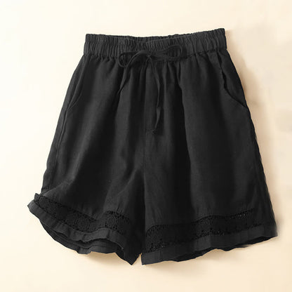 Alice Relaxed Fit Shorts | Lace Trim Drawstring Waist Shorts