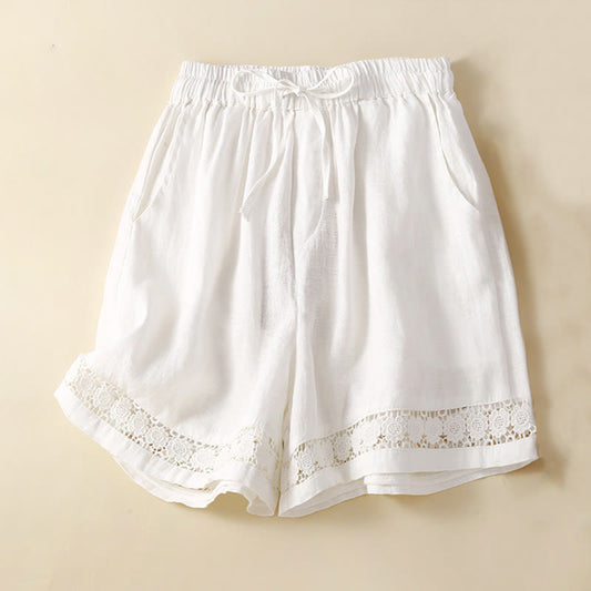 Alice Relaxed Fit Shorts | Lace Trim Drawstring Waist Shorts
