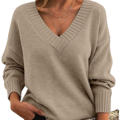 Isabella Wool Ribbed V-Neck Sweater | Relaxed Fit Hip-Length Sweater