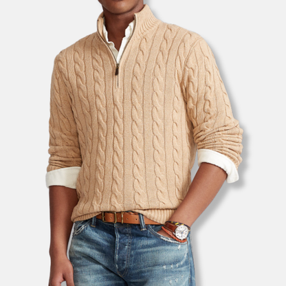 Men’s Half-Zip Sweatshirt – Cable Knit – Regular Fit – Stand-Up Collar – Ribbed Trim