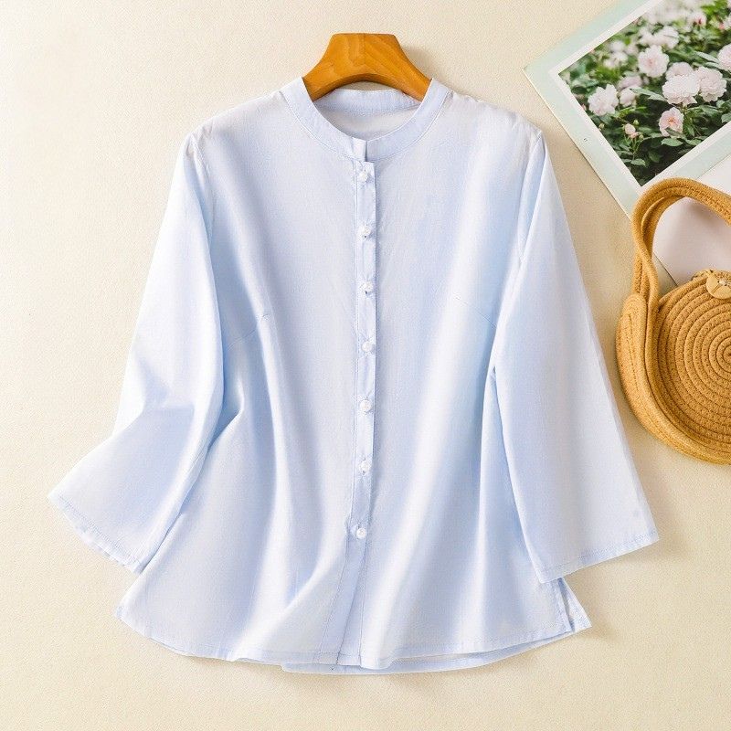 Sienna Relaxed Fit Blouse | Band Collar 3/4 Sleeve Blouse