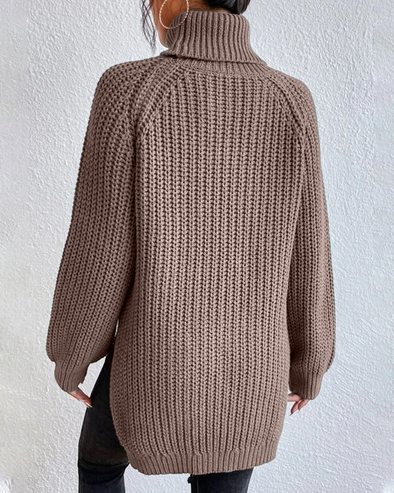 Olivia Relaxed Fit Turtleneck Sweater | Ribbed Raglan Sleeve Sweater
