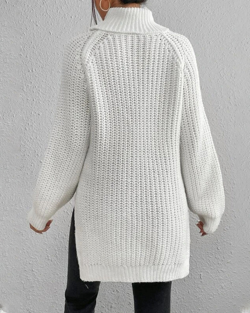Olivia Relaxed Fit Turtleneck Sweater | Ribbed Raglan Sleeve Sweater