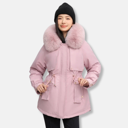 Women’s Parka Jacket – Water-Resistant – Detachable Faux Fur Collar – Adjustable Waist