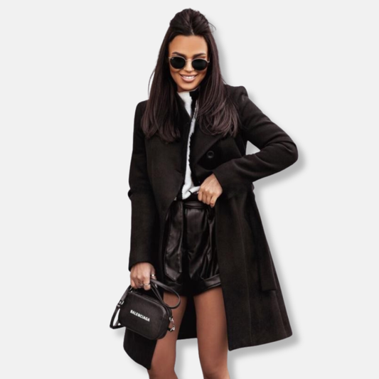 Women’s Long Coat – Wool Blend – Double-Breasted – Structured Fit – Formal Wear