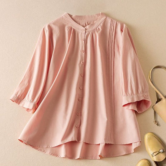 Isla Relaxed Fit Blouse | Band Collar 3/4 Sleeve Blouse