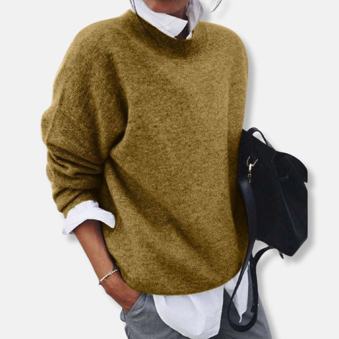 Women’s Knitted Sweater – Relaxed Fit – Wool Blend – Long Sleeve – Round Neck