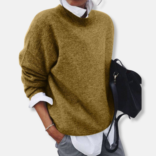 Women’s Knitted Sweater – Relaxed Fit – Wool Blend – Long Sleeve – Round Neck
