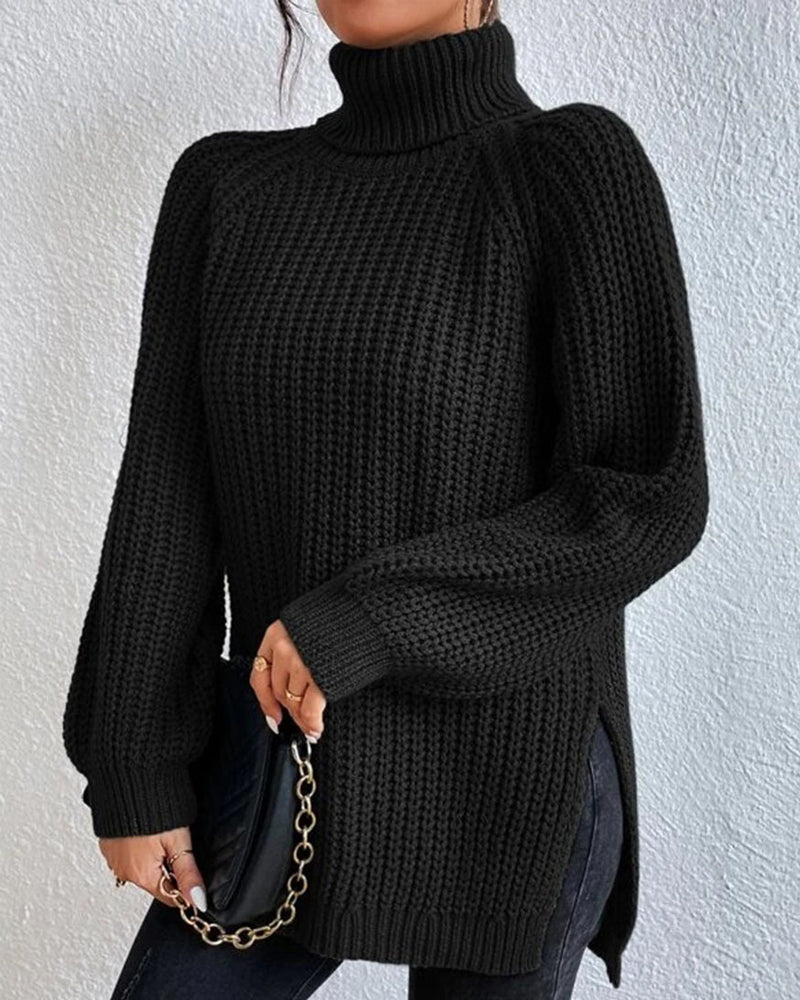 Olivia Relaxed Fit Turtleneck Sweater | Ribbed Raglan Sleeve Sweater