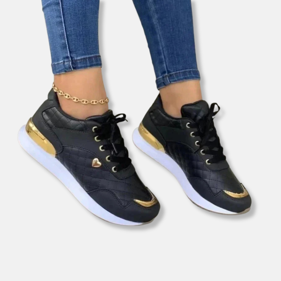 Amelia Orthopedic Quilted Sneakers | Gold Accent Heart Sneakers